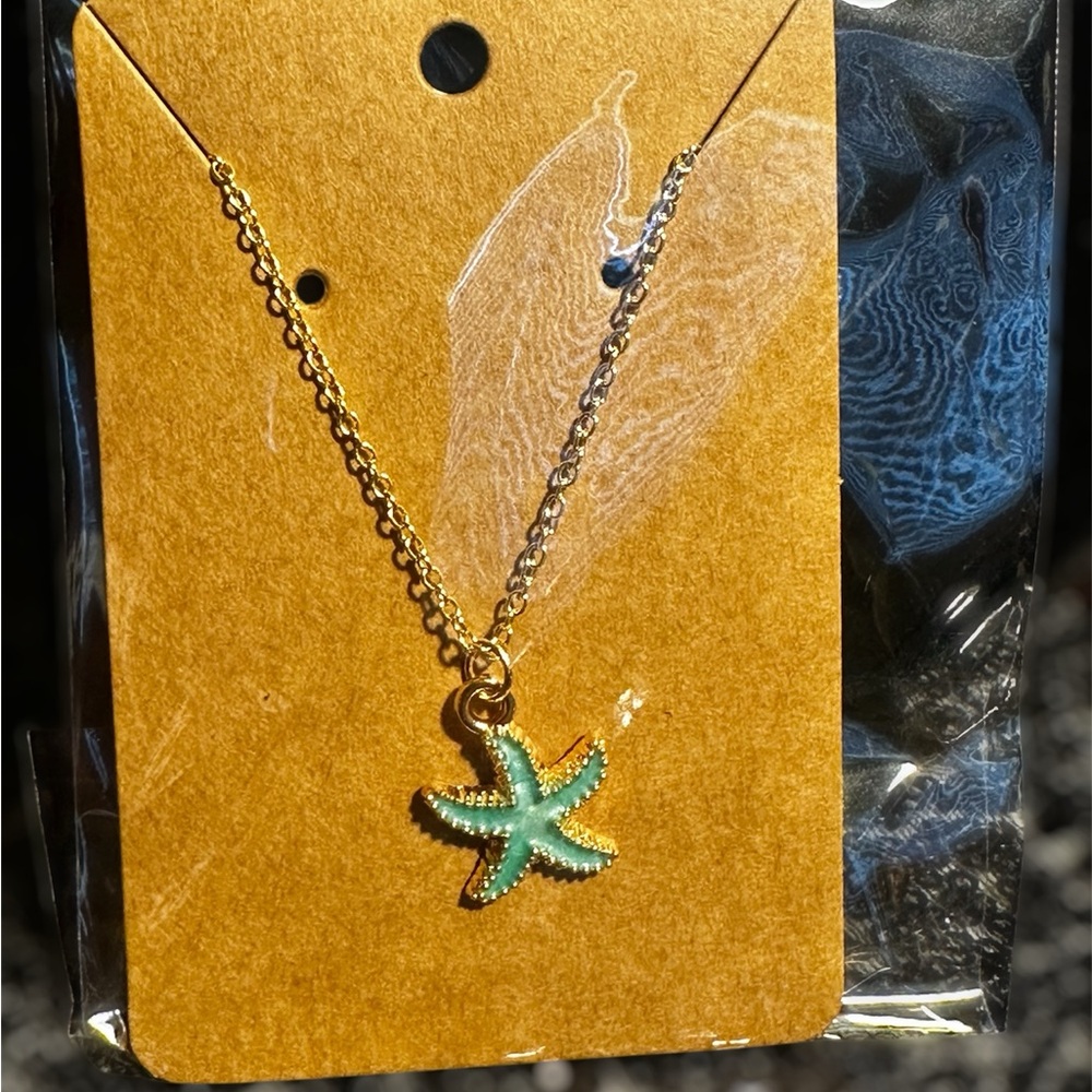 Greenish Blue Starfish Pendant Necklace